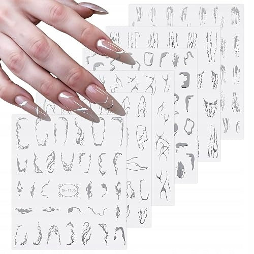 NAIL STICKERS SILVER ABSTRACT LINES SET OF 6 SHEETS
