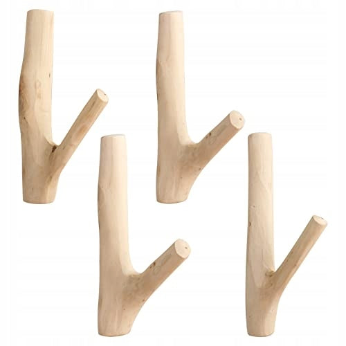 NATURAL RUSTIC WOODEN HOOKS FOR WALLS SET OF 4 STEEL PIECES Brand no brand