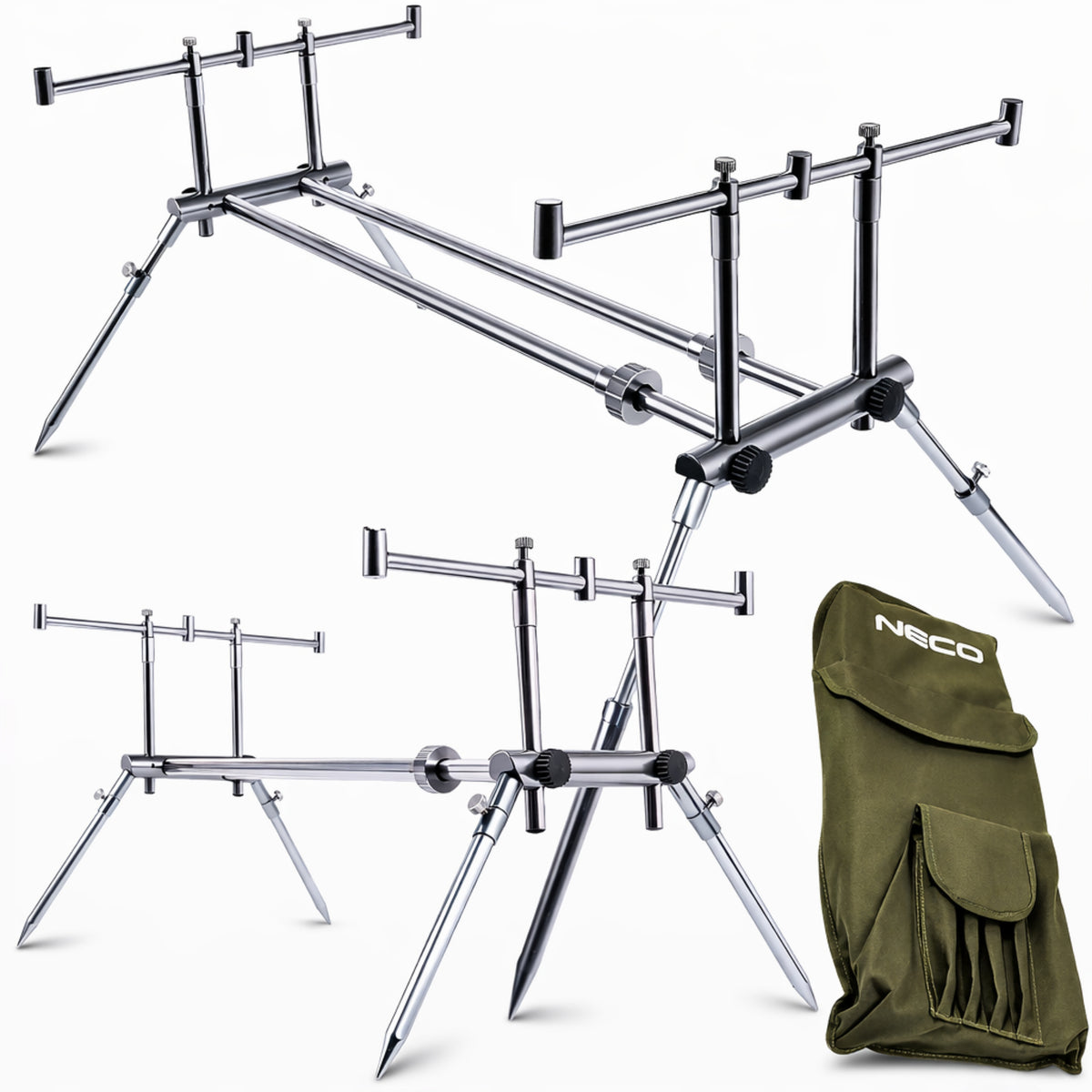 NECO Carp Rod for 3 Rods – Adjustable Fishing Stand + Cover