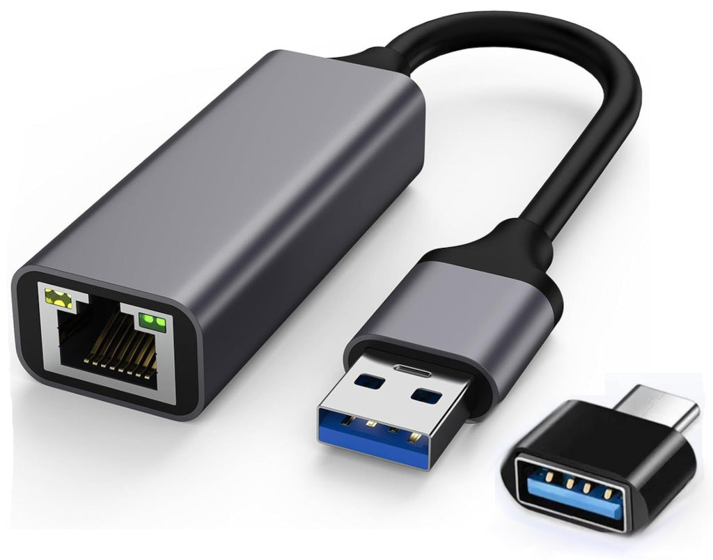 NETWORK ADAPTER 1000 Mbs USB 3.0 RJ45 LAN ETHERNET ADAPTER + USB-C adapter
