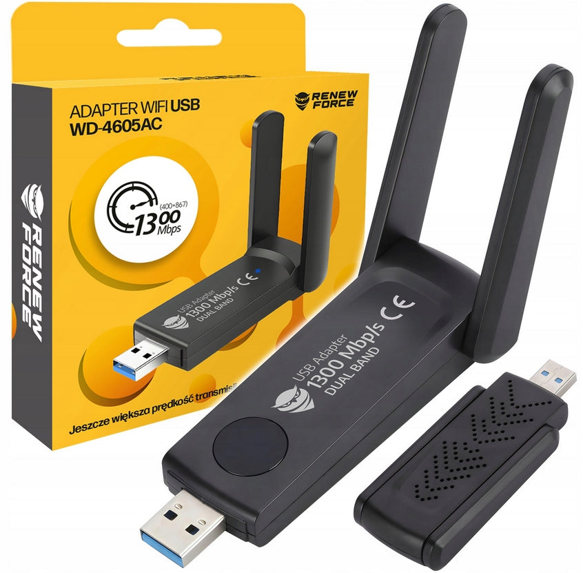 NETWORK ADAPTER WI-FI 5 USB ADAPTER 3.0 1300 Mbps 2 ANTENNAS