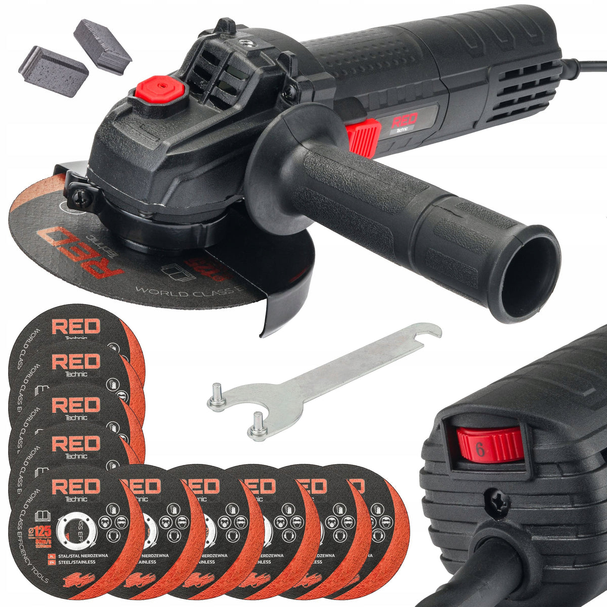 NETWORK ANGLE GRINDER 125MM 1300W DIAX ADJUSTMENT ANGLE + 10 DISCS