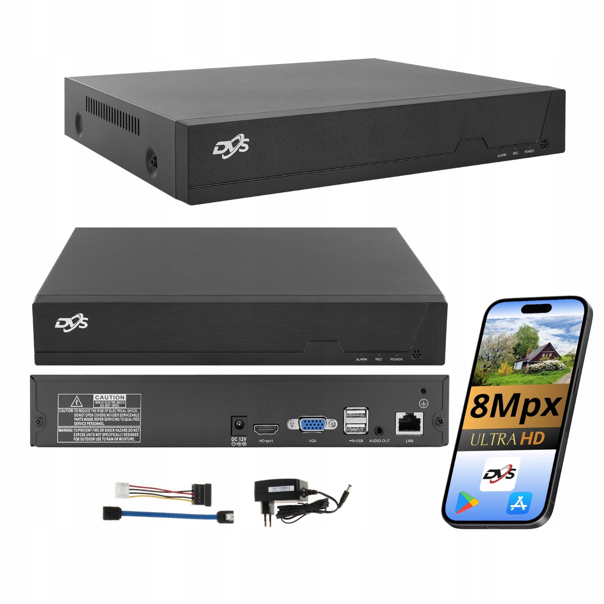 NETWORK RECORDER FOR MONITORING UP TO 8 WIFI IP CAMERAS 8Mpx ONVIF DVS