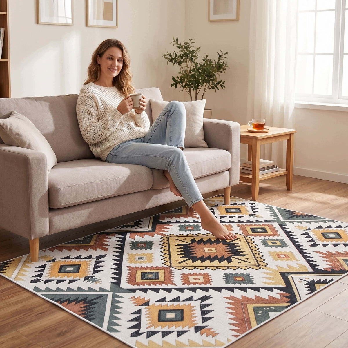 NON-SLIP CARPET FOR LIVING ROOM SOFT FOR WASHING COLORFUL 100X150 CM Packaging status original