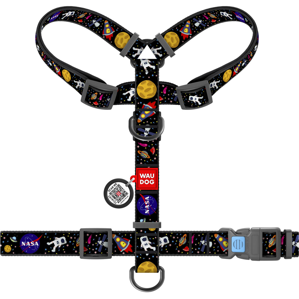 Nylon dog harness, anatomical, adjustable, with QR code, NASA, r. L Packaging status original