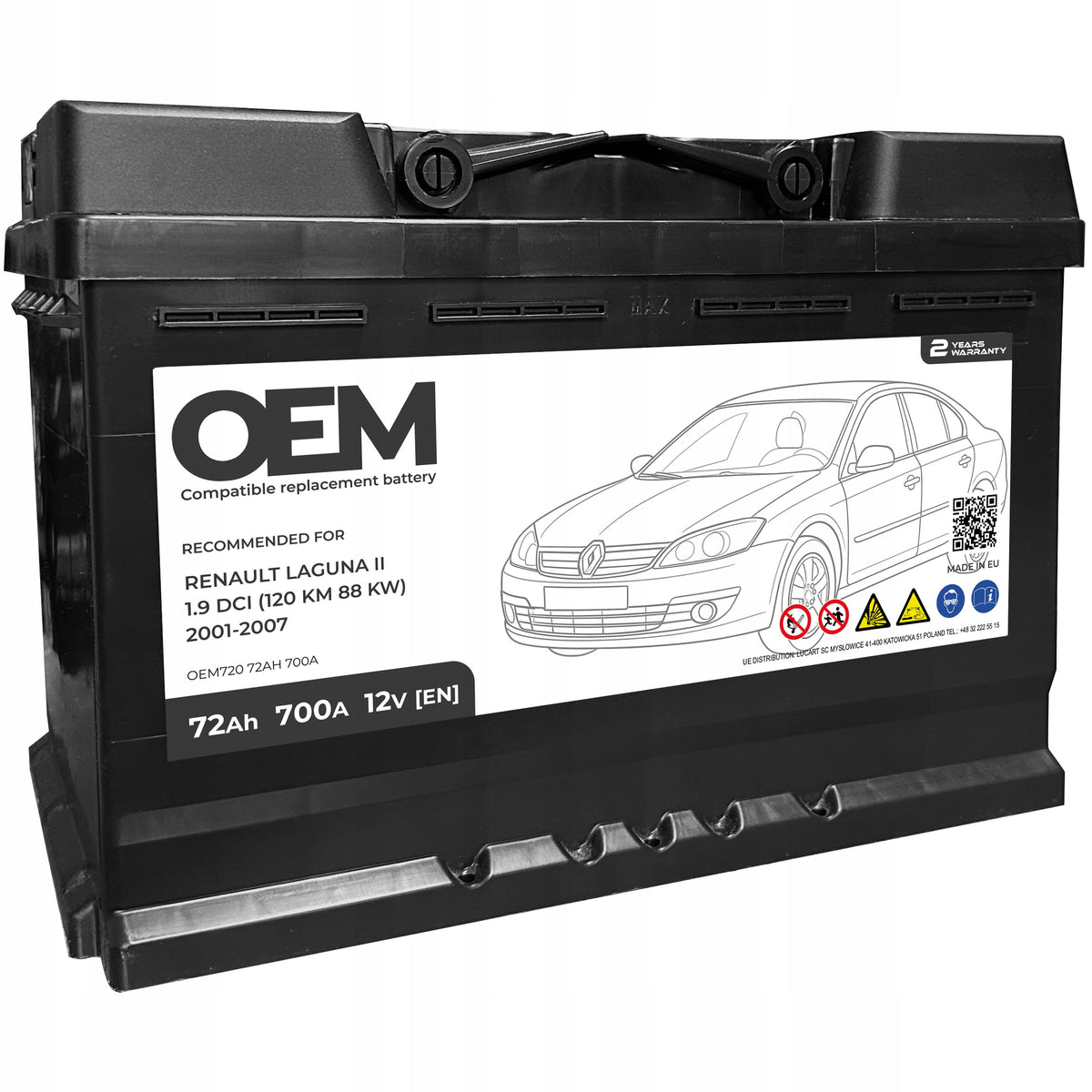 OEM 72AH 700A CAR BATTERY FOR RENAULT LAGOON II 1.9 DCI