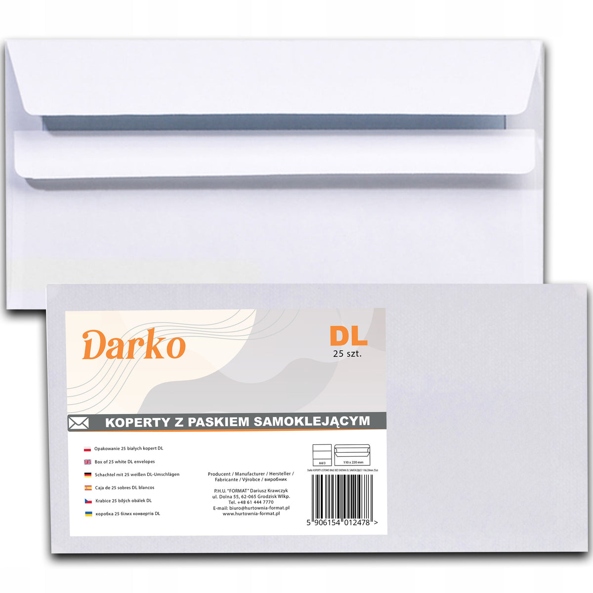 OFFICE DL ENVELOPES WITHOUT WINDOW 25PCS DARKO ADHESIVE 110x220