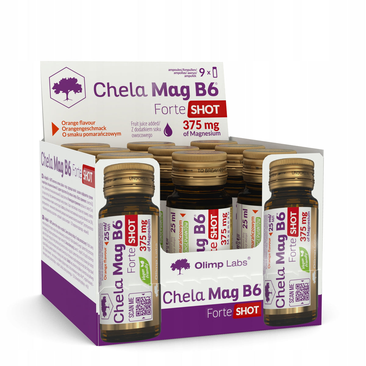 OLIMP CHELA MAG B6 FORTE SHOT 9x25ml MAGNESIUM BISGLYATE VITAMINS MINERALS