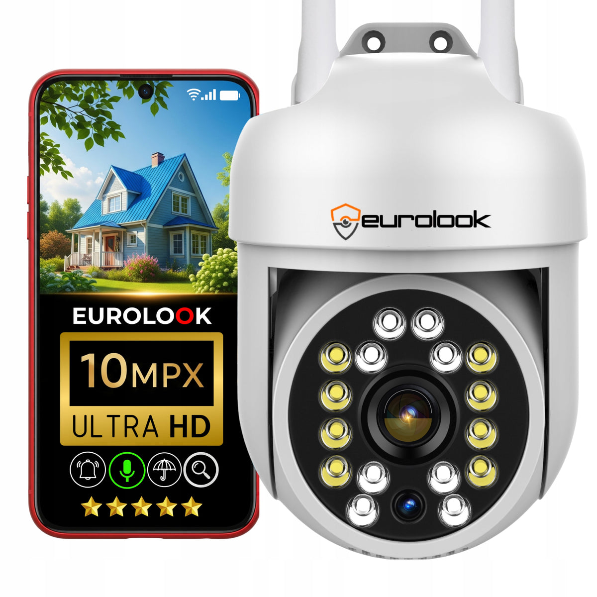OUTDOOR IP WIFI CAMERA ROTATING 10MP 4K ULTRA HD ZOOM MICROPHONE APP