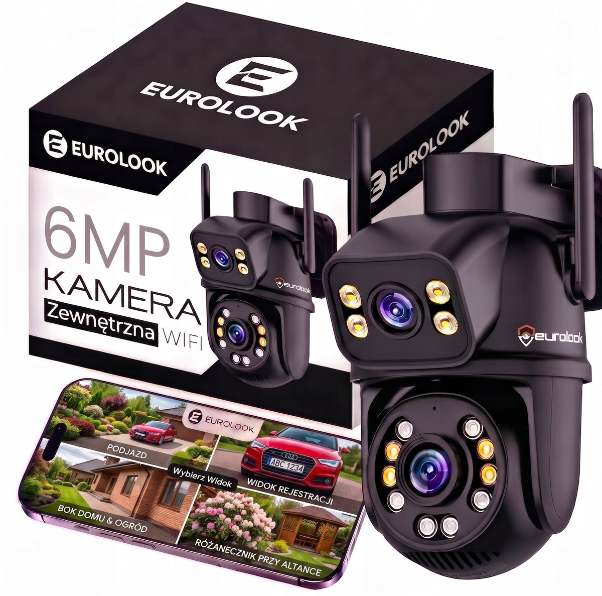OUTDOOR WIFI CAMERA ROTATING IP AUDIO WIRELESS 6MPX 4K 2 LENSES Packaging status original