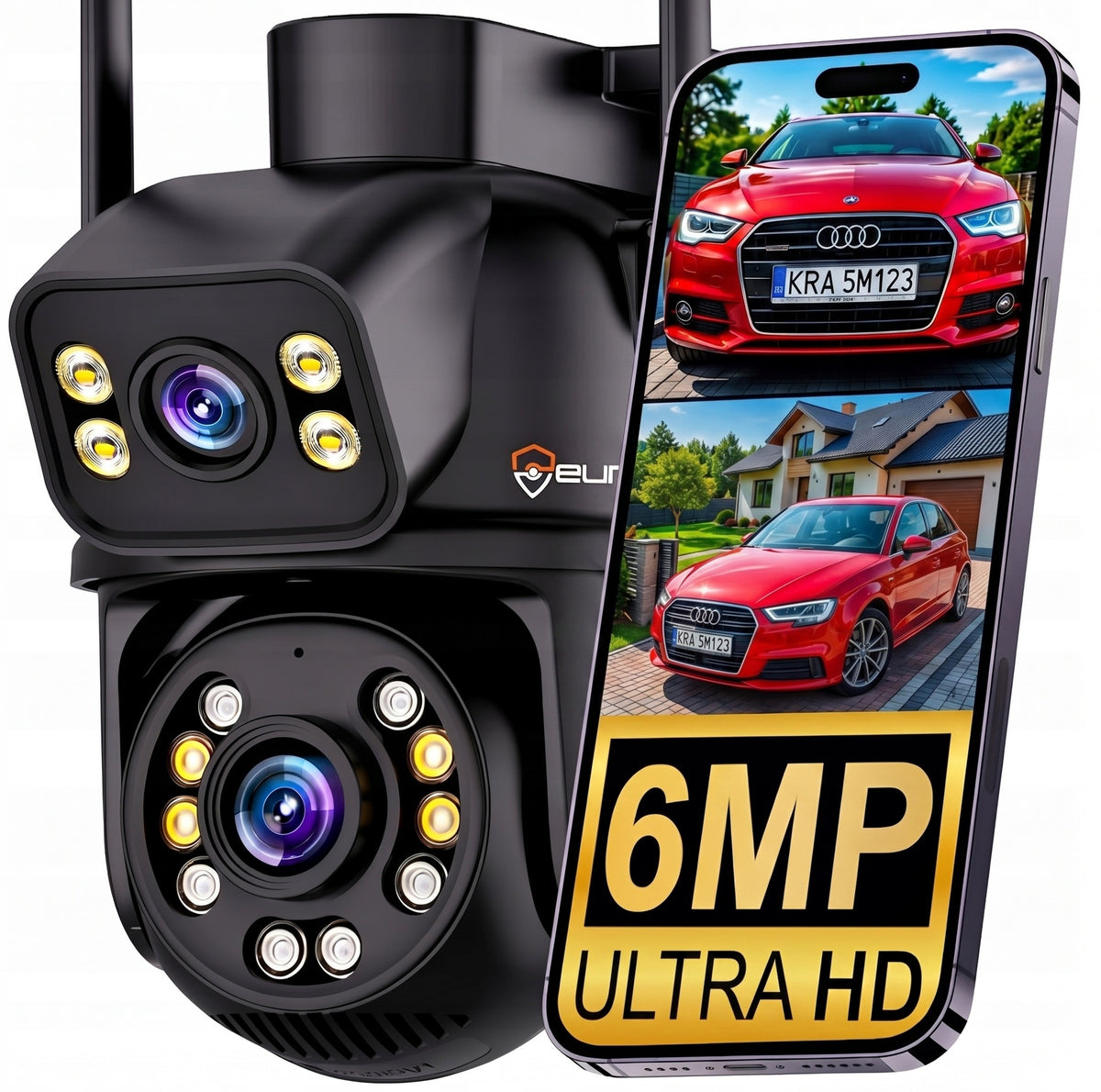 OUTDOOR WIFI CAMERA ROTATING IP AUDIO WIRELESS 6MPX 4K 2 LENSES