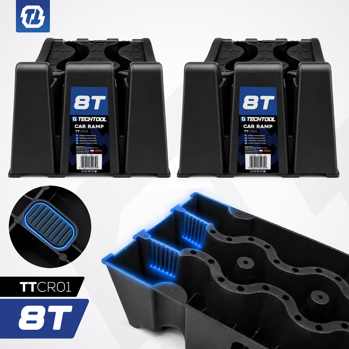 OVERRUN CAR RAMP 8 TONS 2 PCS HIGH DRIVEWAYS STACALABLE Manufacturer code TTCR01 NAJAZD SAMOCHODOWY