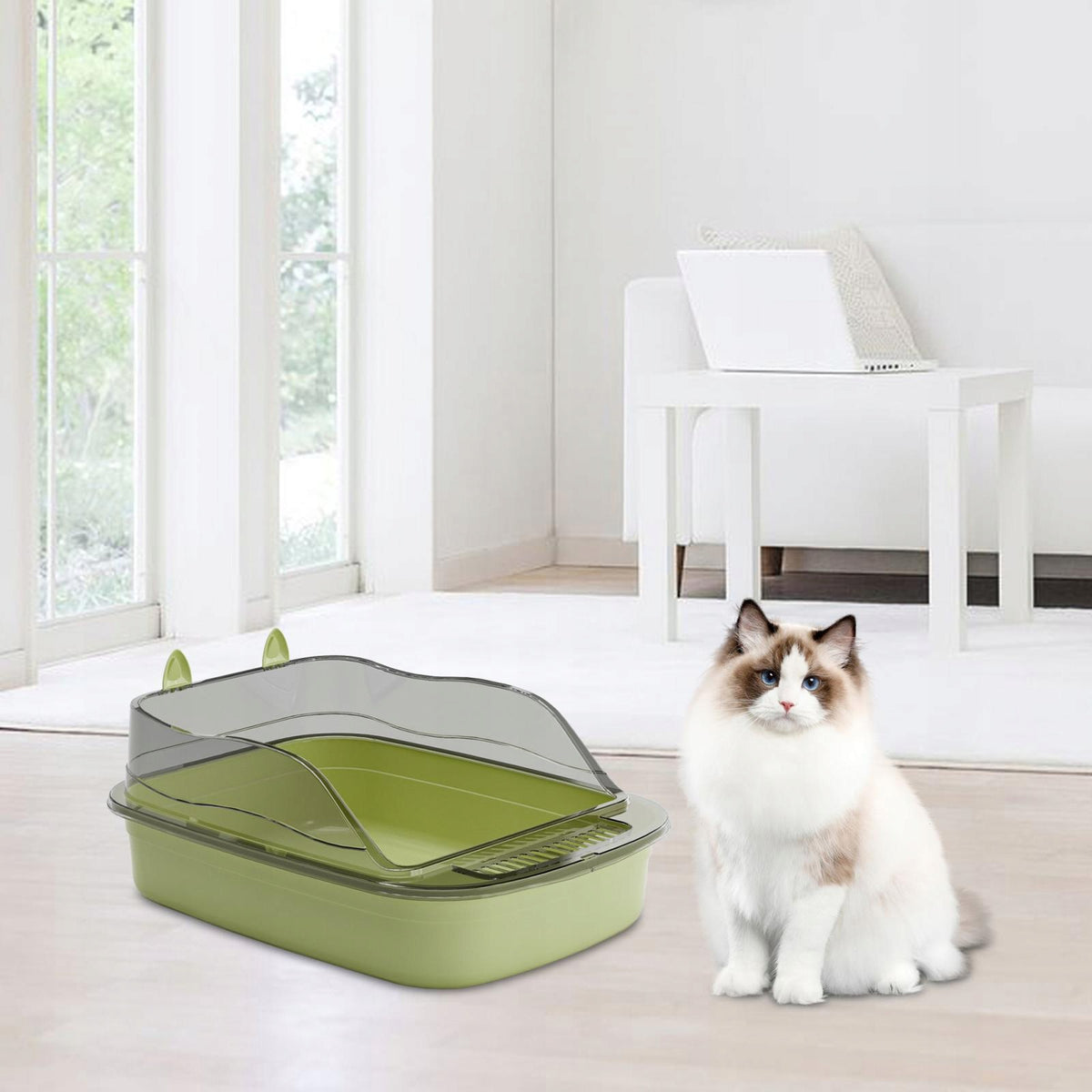Open Cats Litter Box Large Bedpan Cartoon Shape Cat Sand Box Cats green