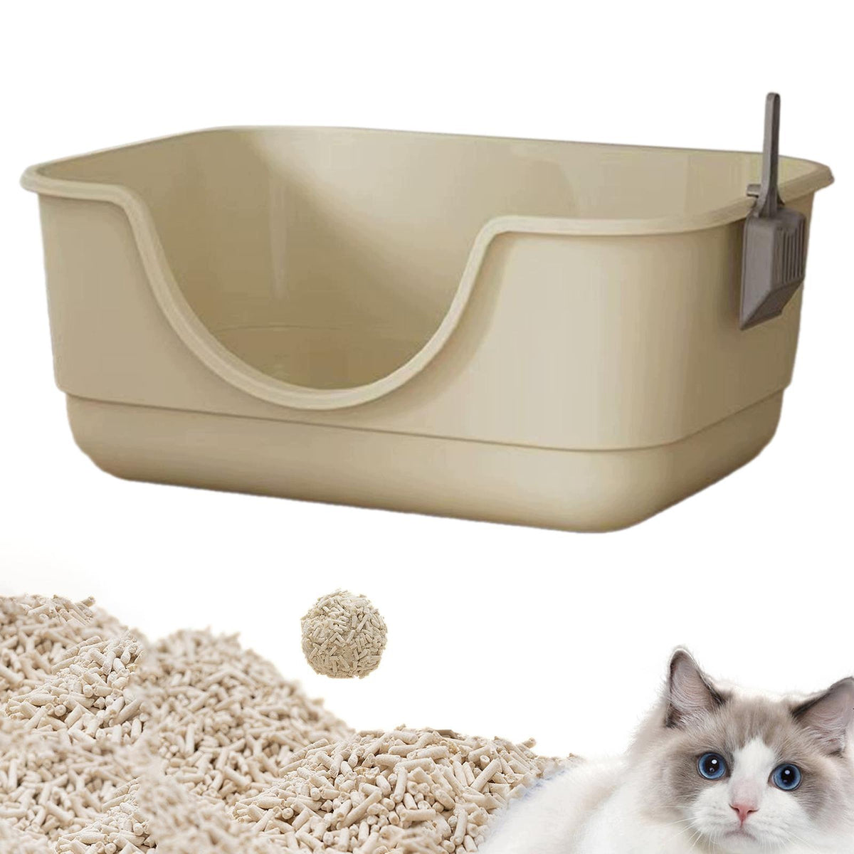 Open Litter Box Cat Sand Box for Small Cats Large Capacity Cat Bedpan White
