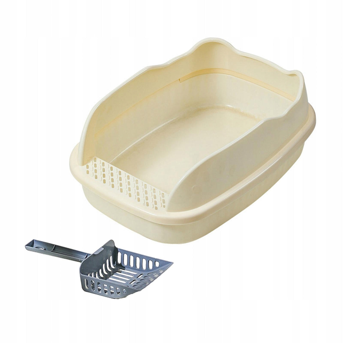 Open Litter Box Large Bedpan Durable Semi Enclosed Cat Sand Box with white Packaging status original