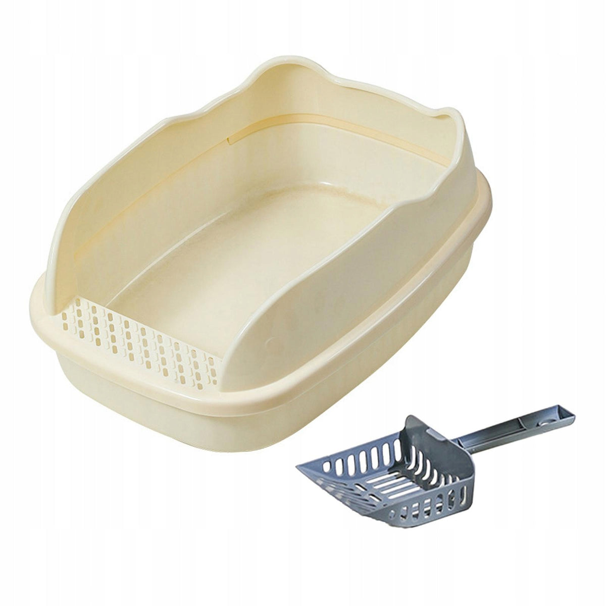 Open Litter Box Large Bedpan Durable Semi Enclosed Cat Sand Box with white