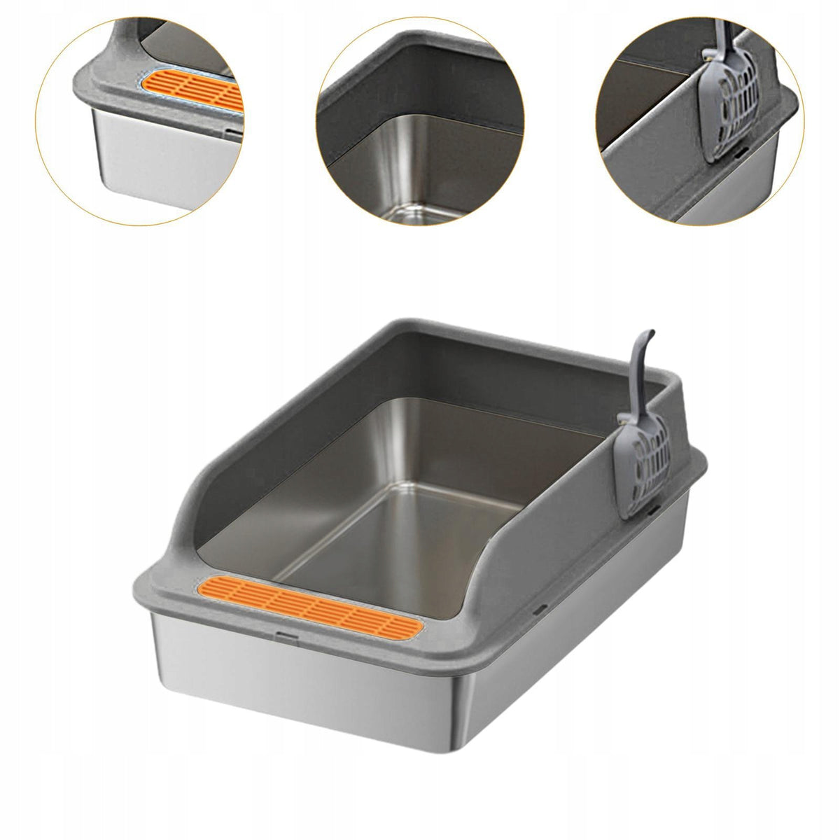 Open Litter Box Portable with High Sides Heightened Fence Cat Dark Gray Packaging status original