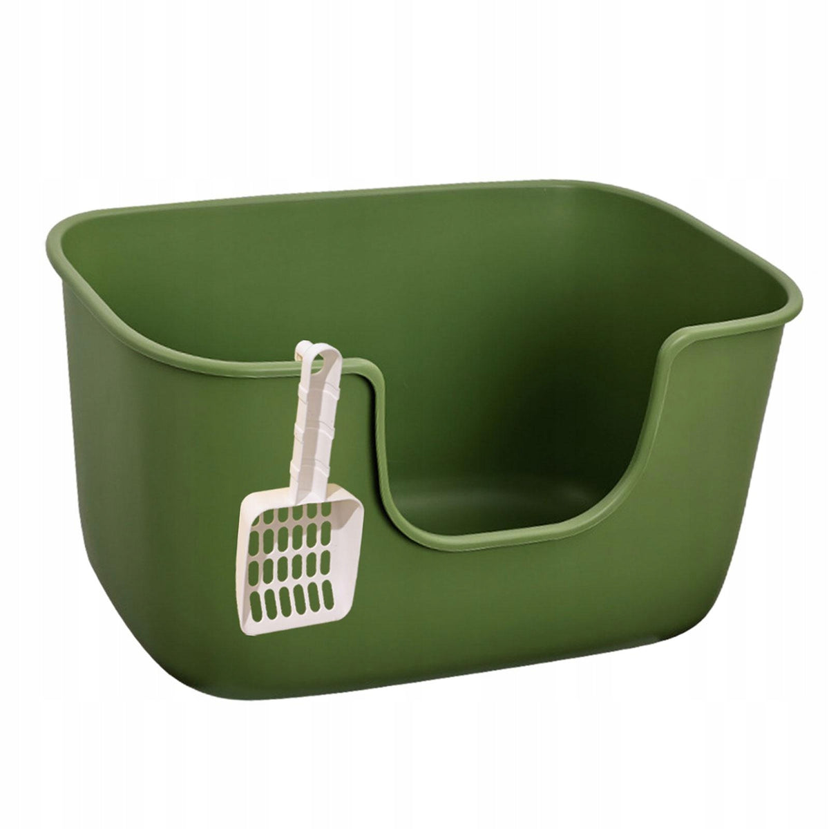 Open Top Cat Litters Box Easy to Clean Large Pan Splashproof Dark Green
