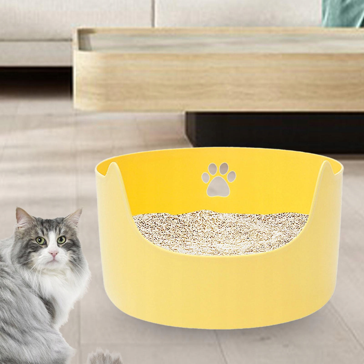 Open Top Pet Litter Tray Cat Litter Box, Cat Litter Container Cat XL Yellow