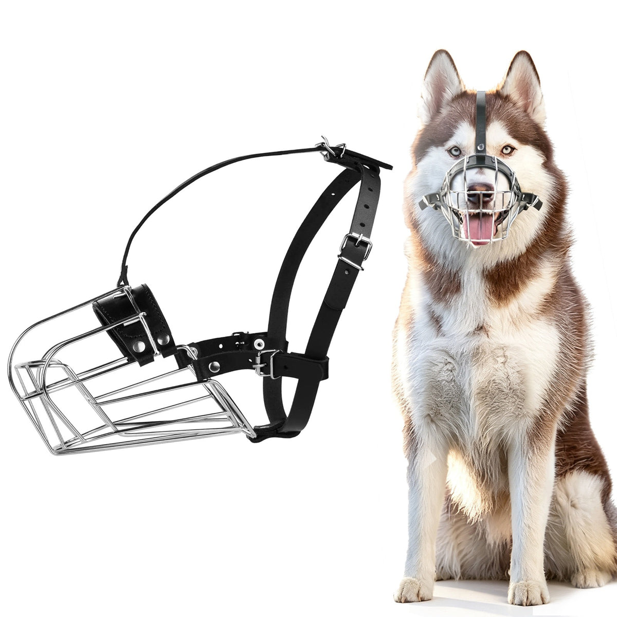 Openwork muzzle For Dog Large Breeds Metal Adjustable Comfortable 1pcs Black