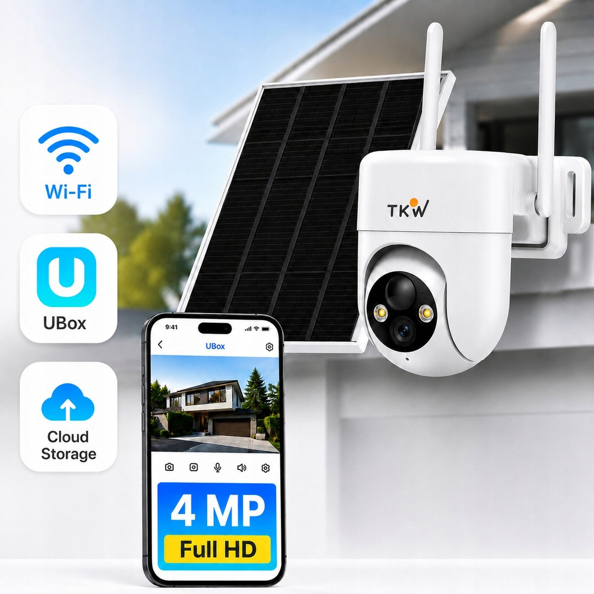 Outdoor Solar Camera WiFi 4MP Rotating PTZ IP65 Panel Motion Detection