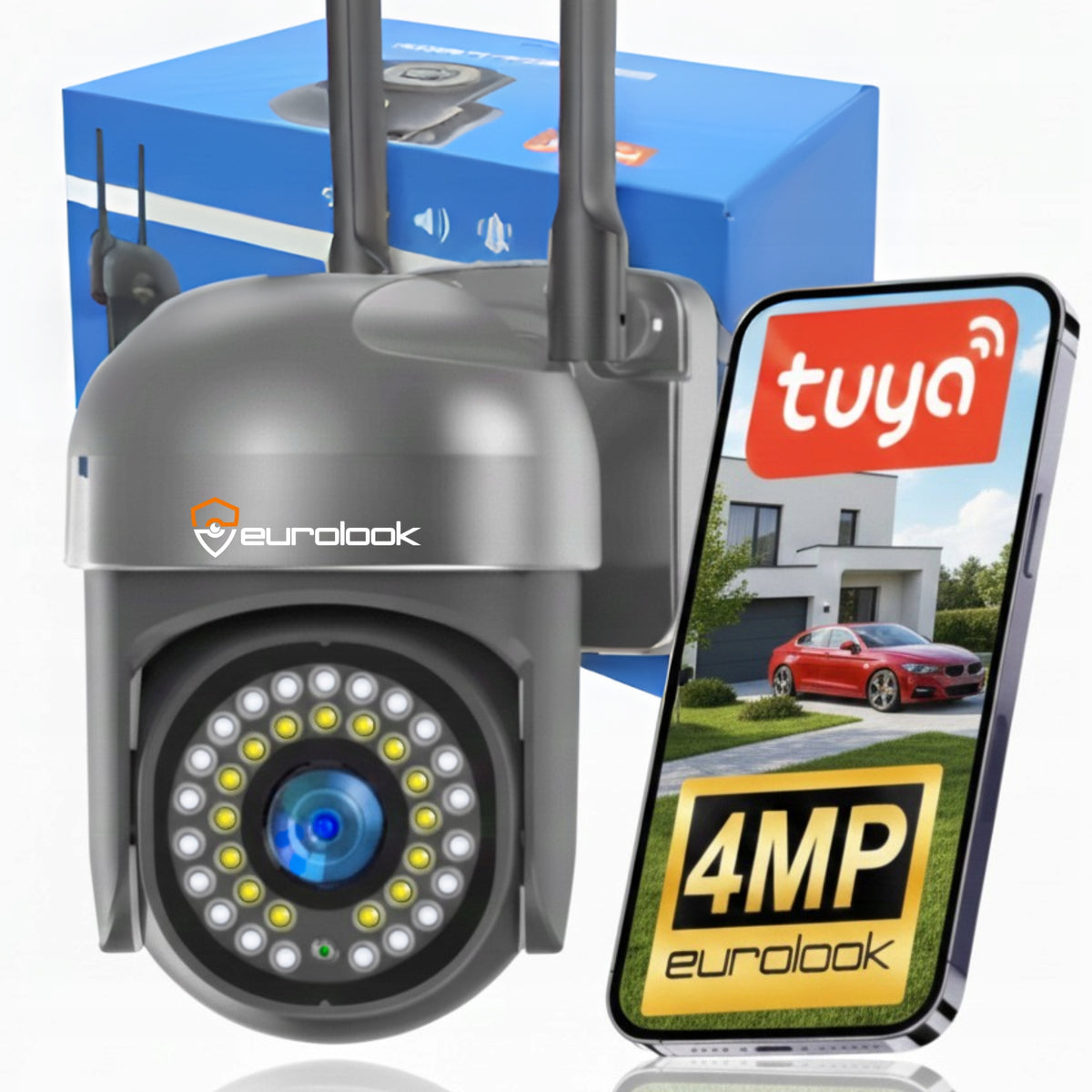 Outdoor WiFi Camera Rotating 4MPx Tuya SMART Wireless Grey Black