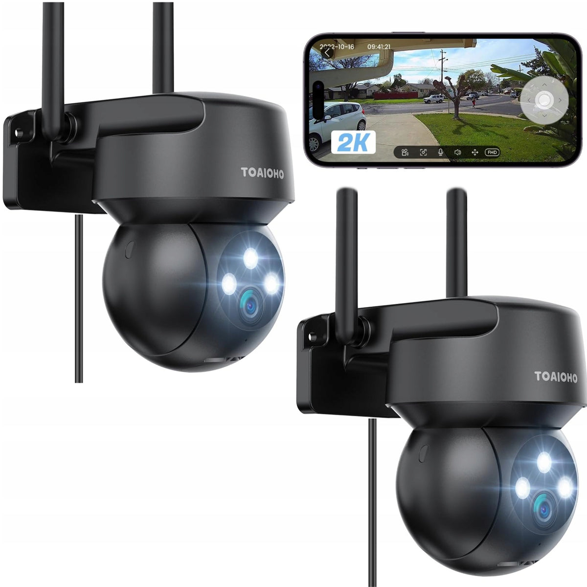 Outdoor WiFi Cameras 2K PTZ IP66 2pcs TOAIOHO Rotation 355° Alarm