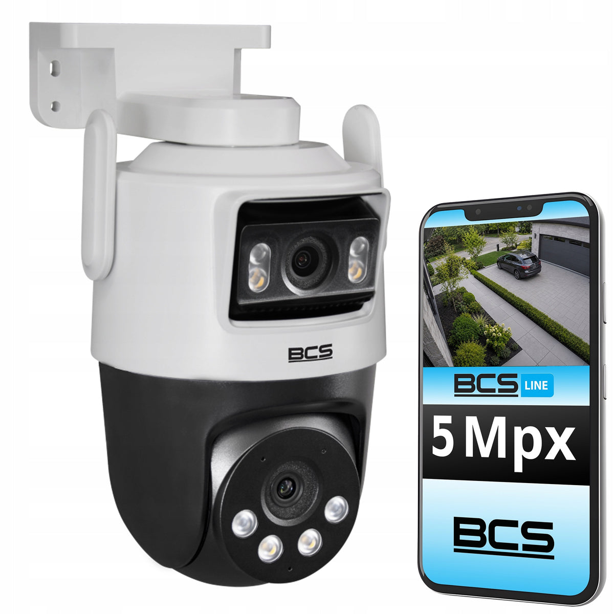 Outdoor WiFi IP Camera BCS 2x5Mpx Dual Rotating PTZ AI Tracking