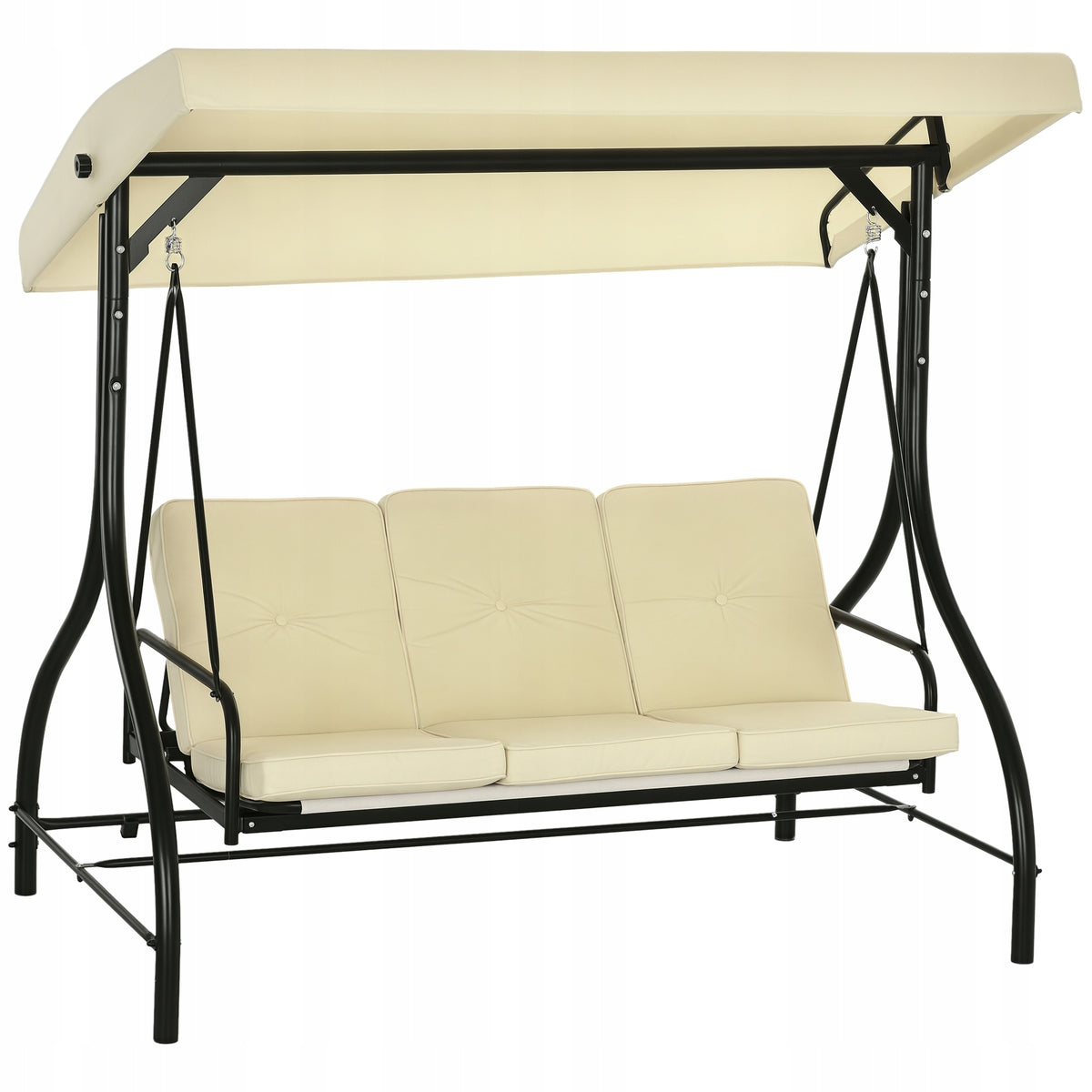 Outsunny 2-in-1 Garden Swing, 3-Person, with Reclining Function, Beige