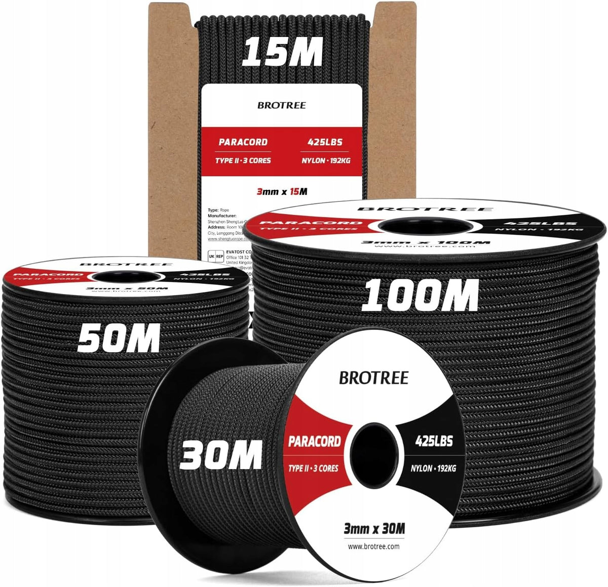 PARACORD 3MM NYLON 15M ROPE TACTICAL STRENGTH 192KG