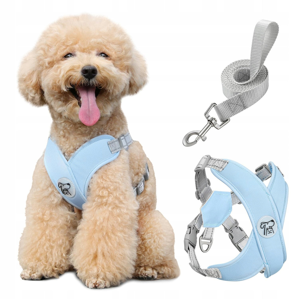 PAWABOO Dog Harness with Lanyard Adjustable Anti-String M Blue
