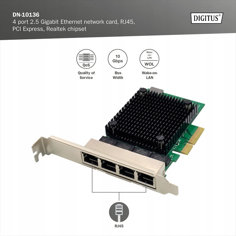PCI Express Network Card 2.5Gbps 4-Port Digitus DN-10136 Packaging status original