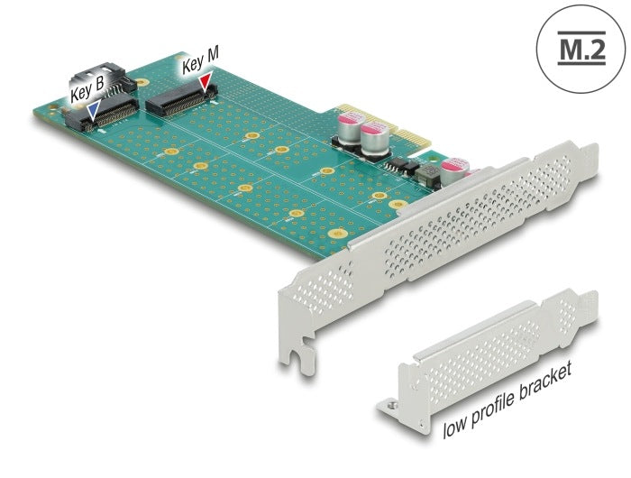 PCIe x4 1x M.2 Key B + 1x NVMe M.2 Key M Low Profile Delock 89047