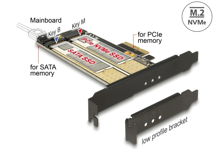 PCIe x4 1x M.2 Key B + 1x NVMe M.2 Key M Low Profile Delock 89630