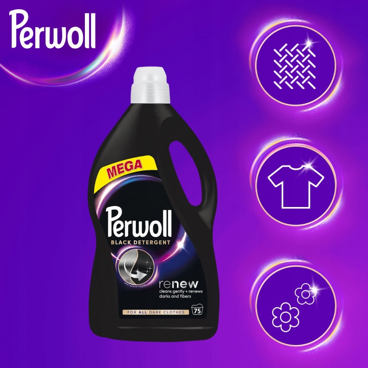 PERWOLL RENEW BLACK WASHING LIQUID BLACK DELICATE 75 WASHES 3,75 L NEW Packaging status original