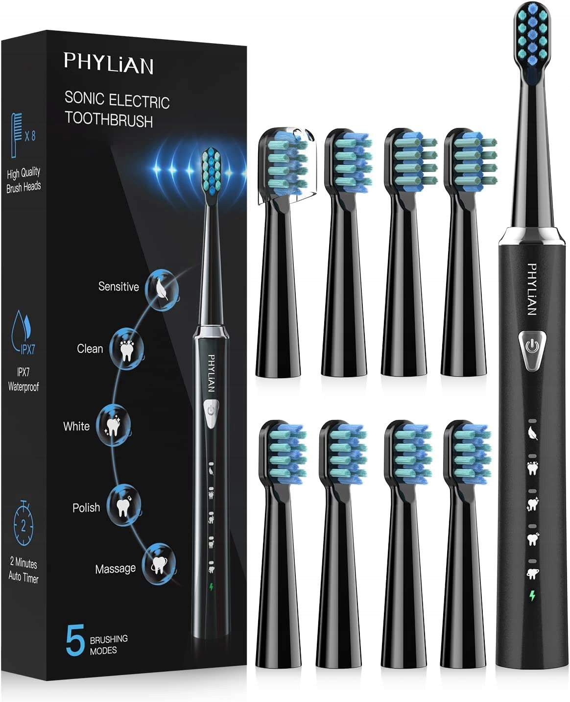PHYLIAN Sonic toothbrush 5 timer modes