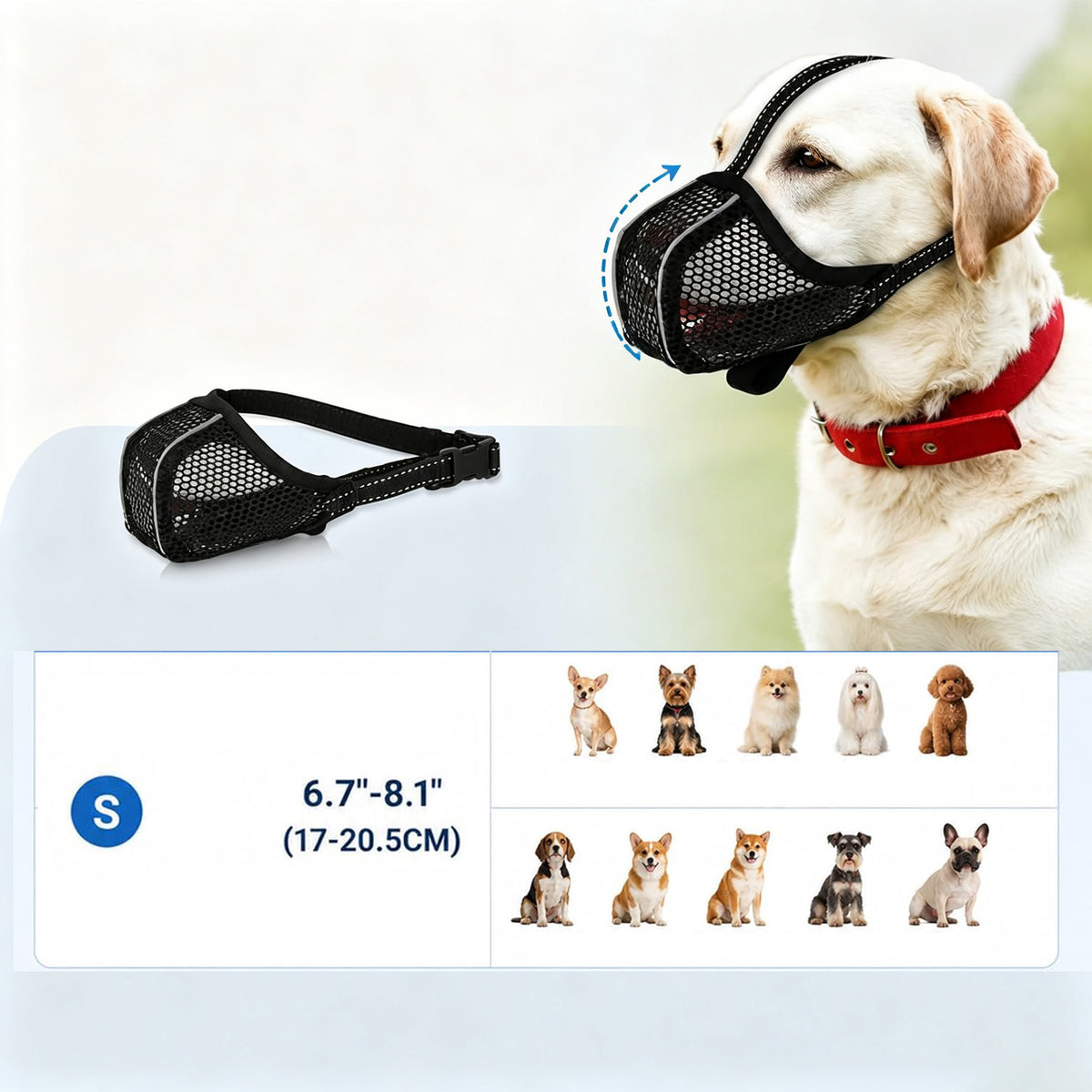 PHYSIOLOGICAL MUZZLE FOR DOG MESH ADJUSTABLE REFLECTIVE LIGHT 2 PCS Manufacturer code 7ZYPT5424