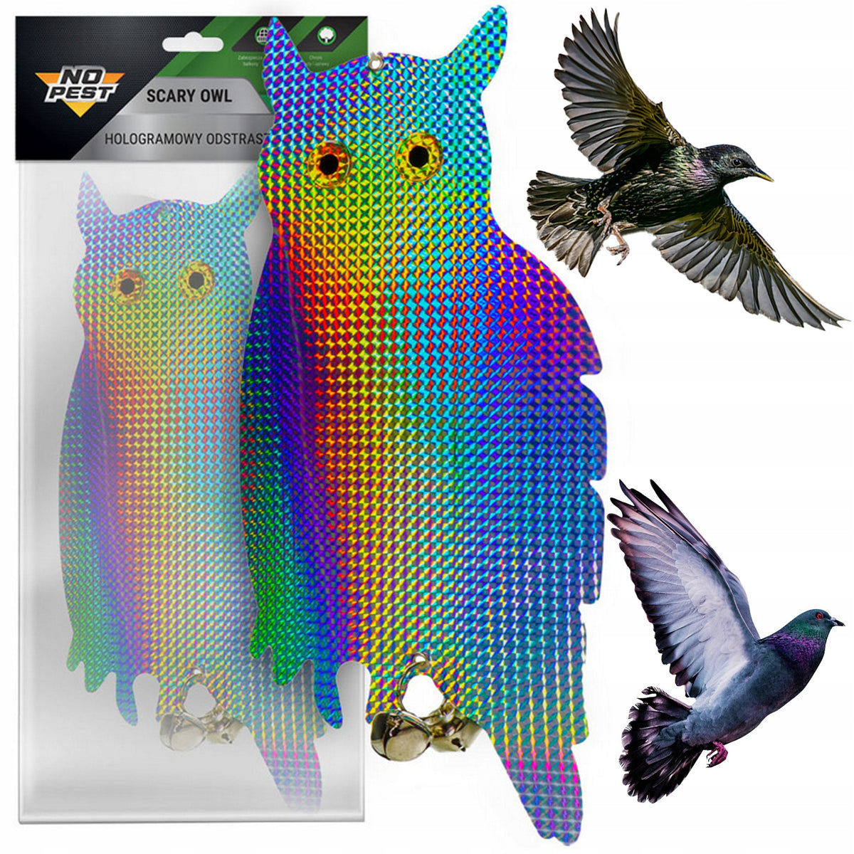 PIGEON REPELLENT BIRD STARLINGS REFLECTIVE STANDING OWL NO PEST HOLOGRAM