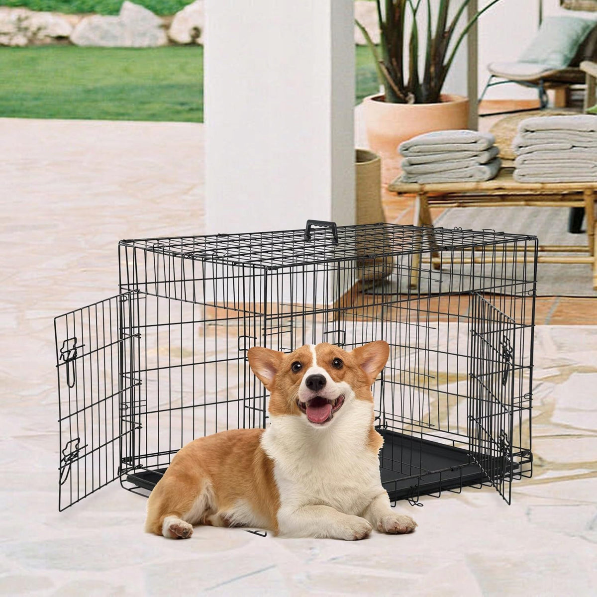 PLAYPEN KENNEL CAGE TRANSPORTER CAT ENCLOSURE FOR DOG ANIMALS BLACK 107CM Packaging status original