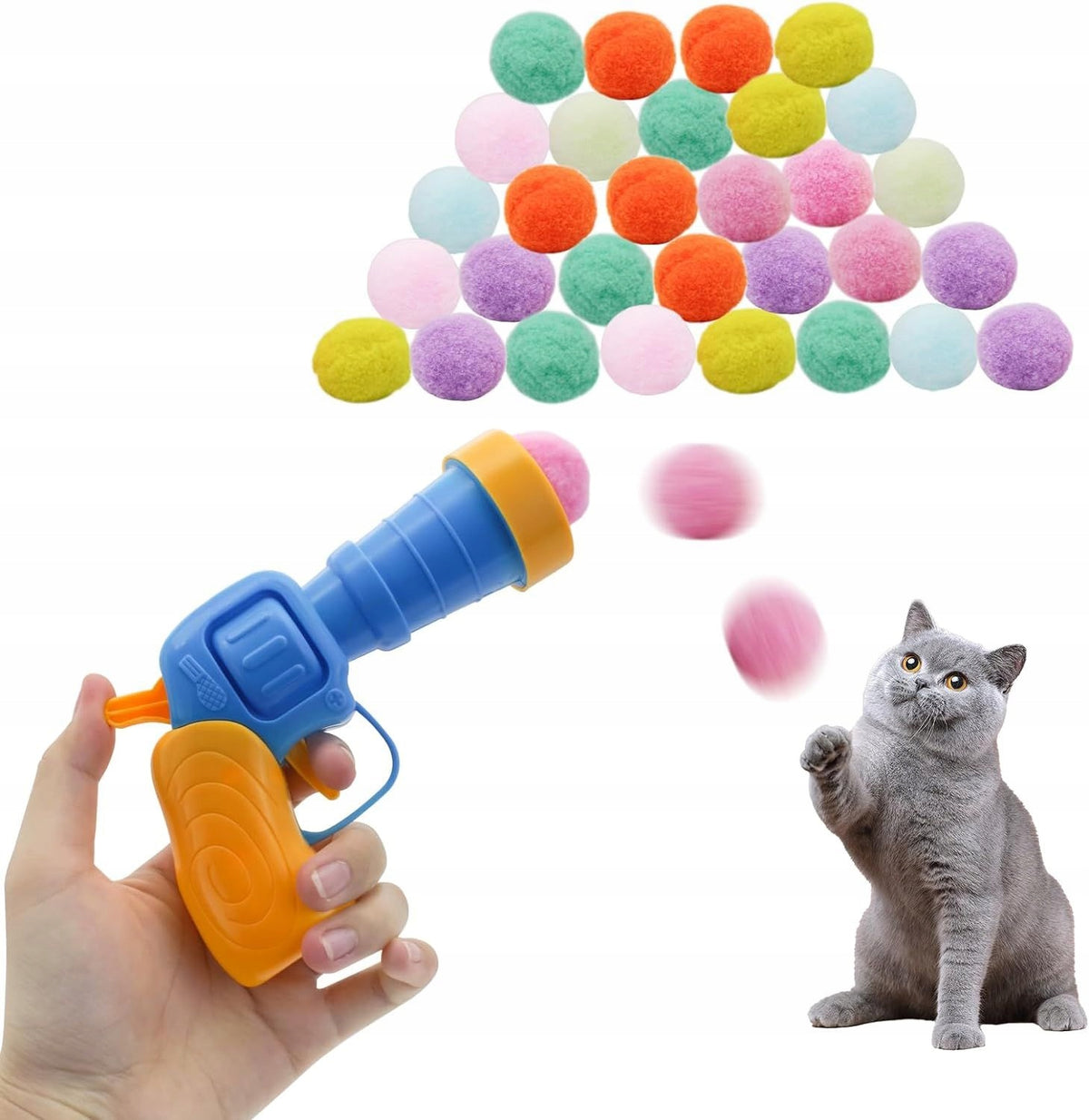 PLUSH BALL GUN Interactive Cat Toy BALLS 20pcs