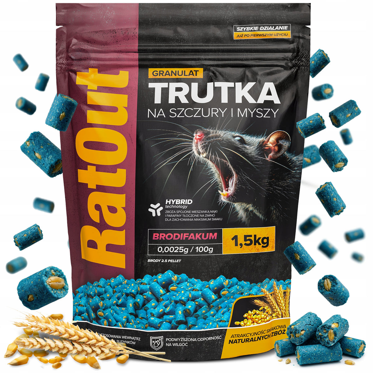 POISON FOR RATS MICE RODENTS RATOUT BRODIFACOUM PELLET PELLETS 1,5KG