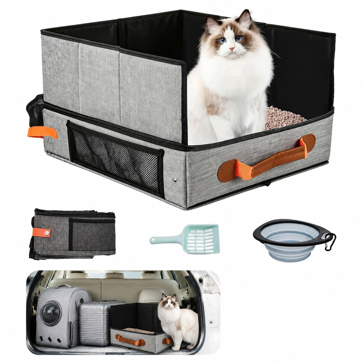 PORTABLE CAT LITTER BOX TRAVEL FOLDING WATERPROOF FOR CAR