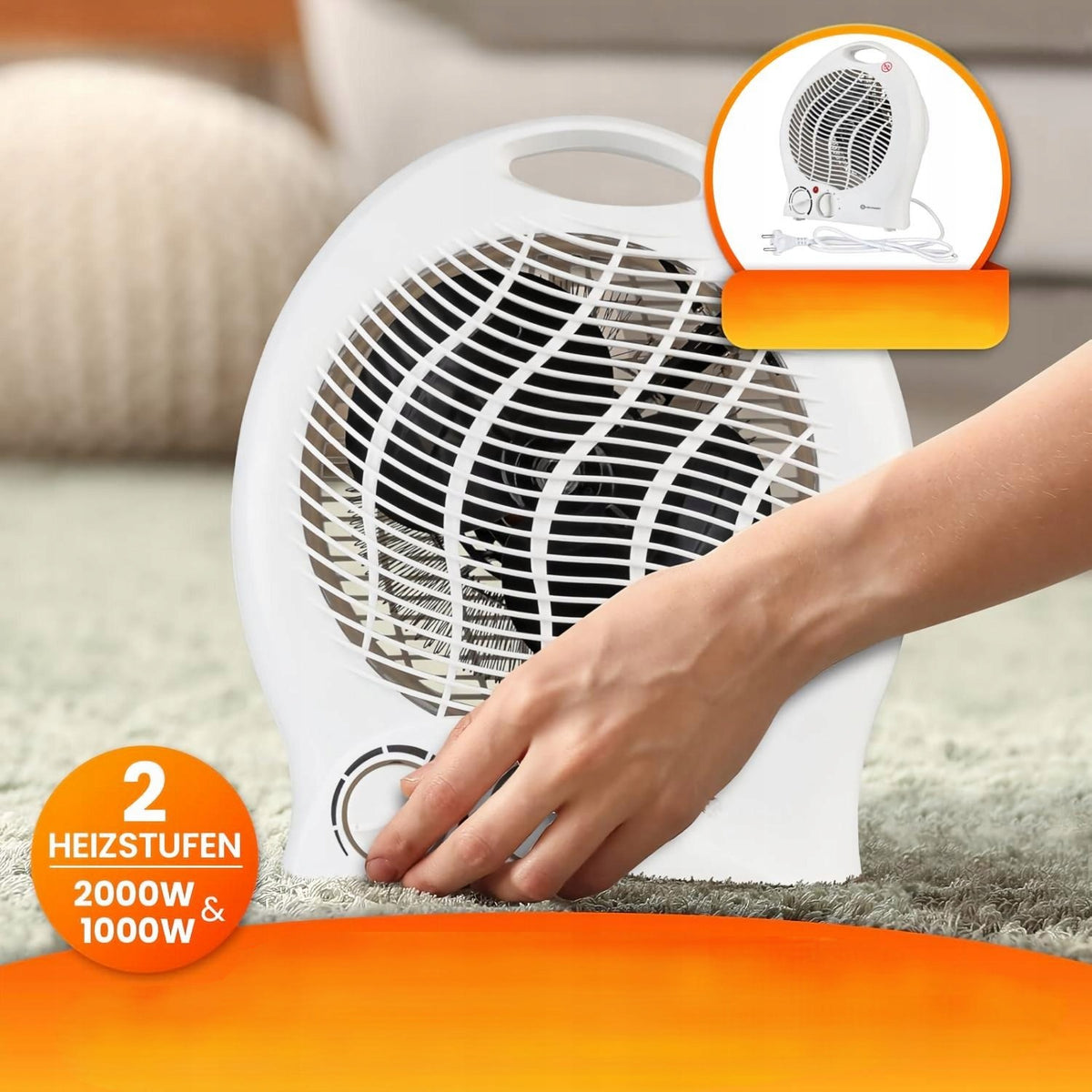 PORTABLE HEATER 2000W COLD AND WARM BLOWING THERMOSTAT Packaging status original
