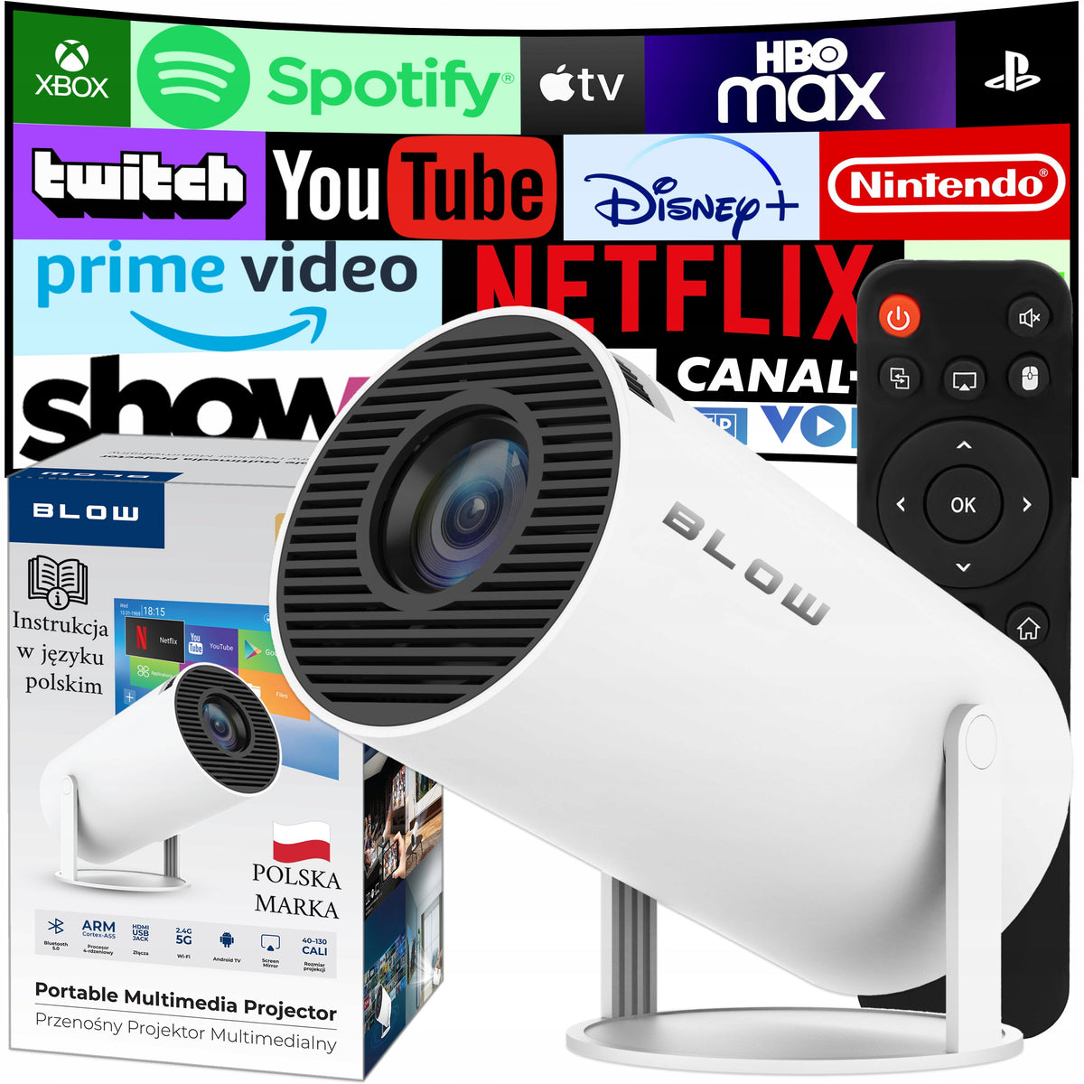 PORTABLE PROJECTOR ROTARY PROJECTOR SPEAKER ANDROID SMART TV WIFI FULL HD