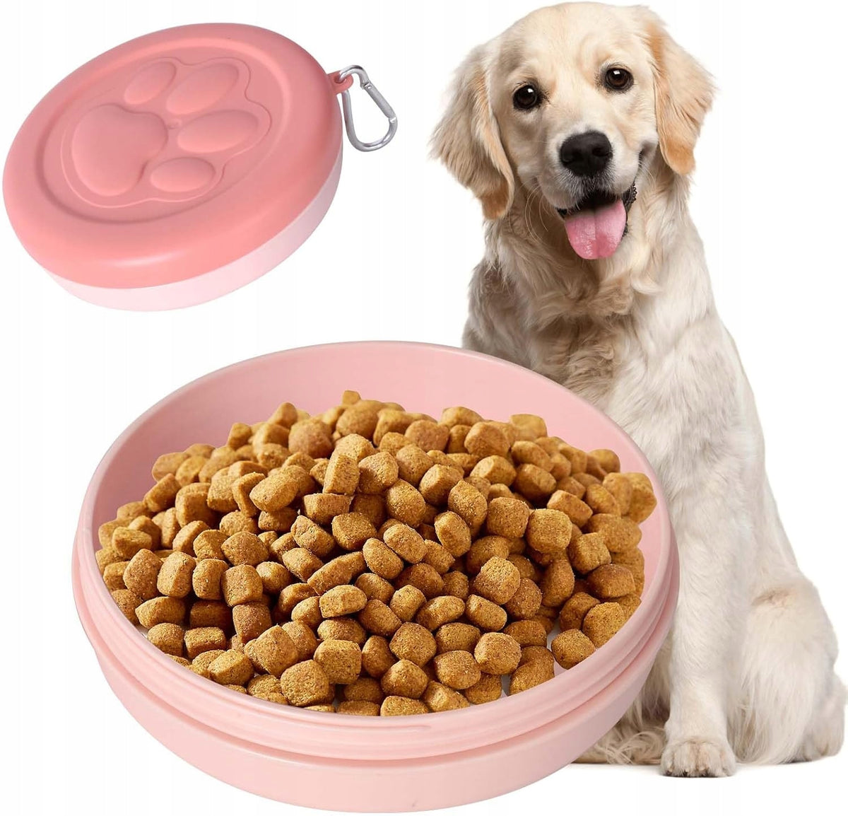 PORTABLE TRAVEL DOG BOWL WITH LID 380ML PINK Packaging status original