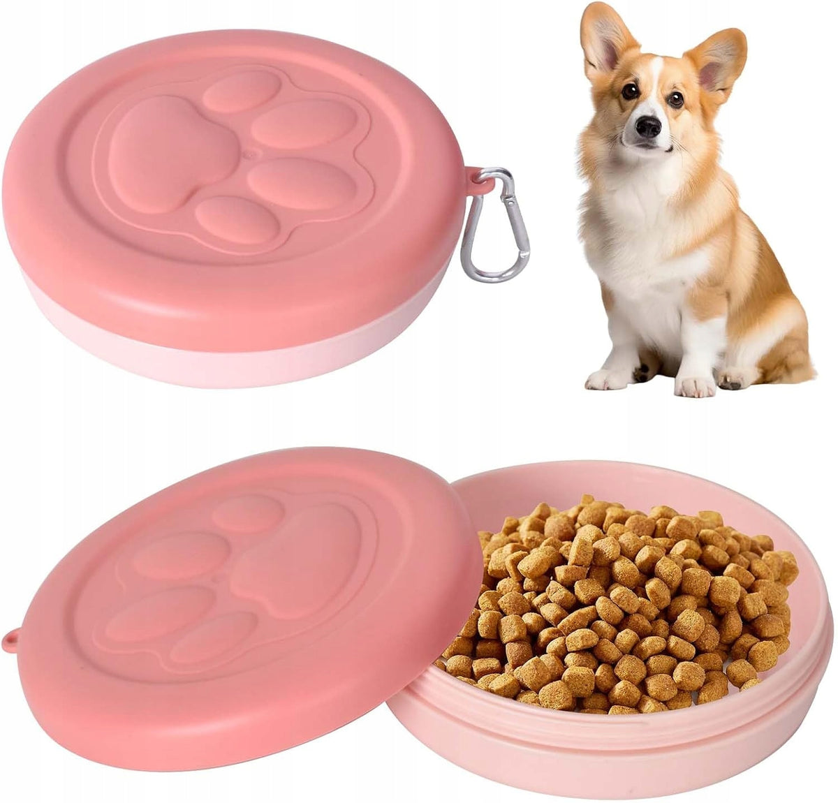 PORTABLE TRAVEL DOG BOWL WITH LID 380ML PINK