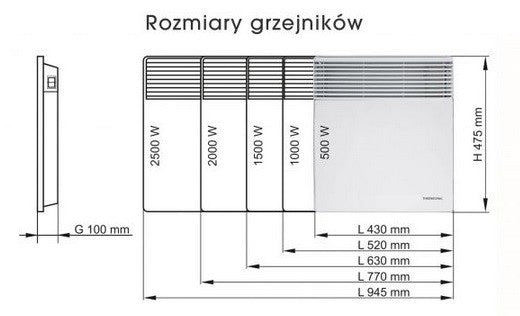 PORTABLE WALL ELECTRIC HEATER T17 500W Manufacturer code 0