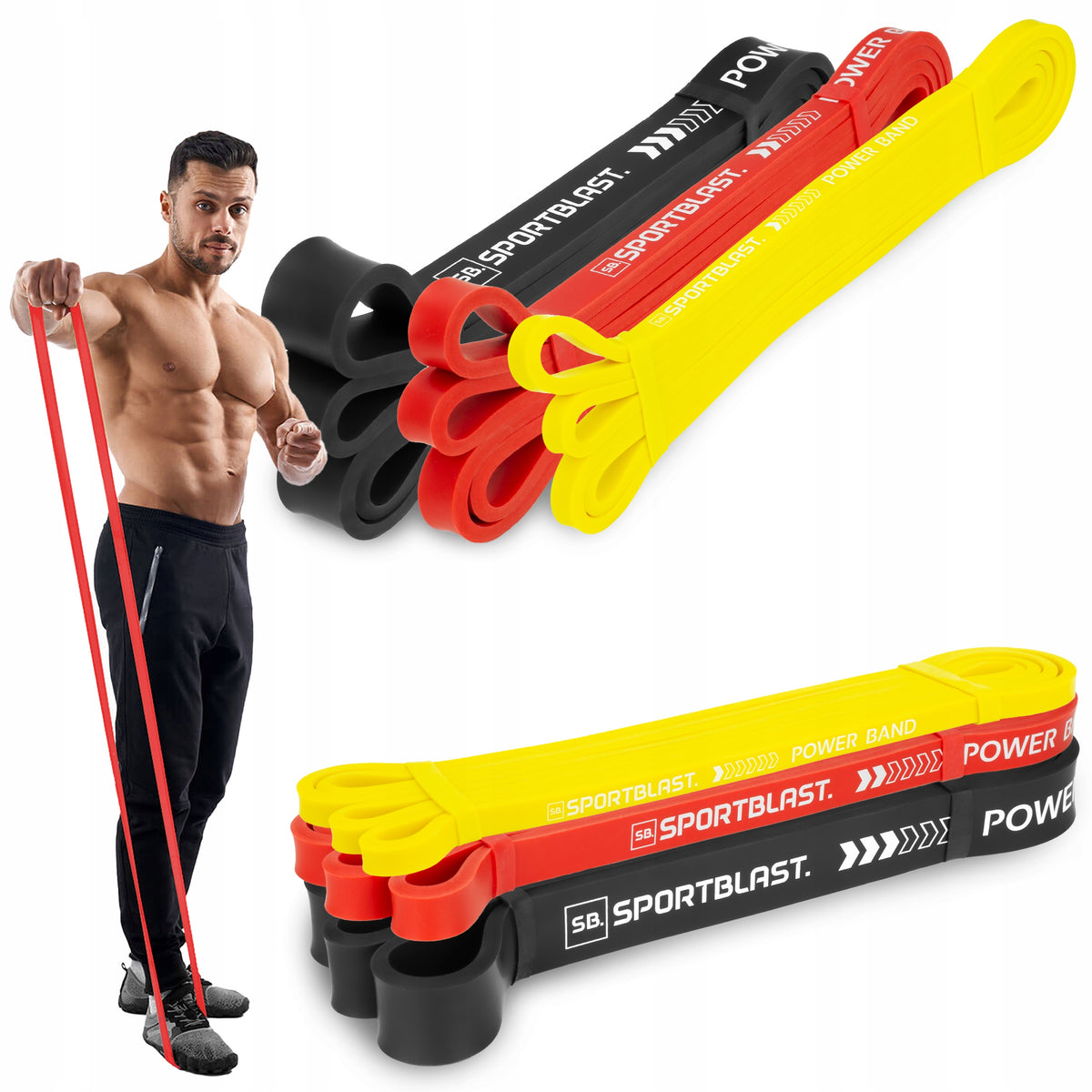POWER BAND EXERCISE RUBBERS SET OF 3 FITNESS TRAINING RESISTANCE BANDS