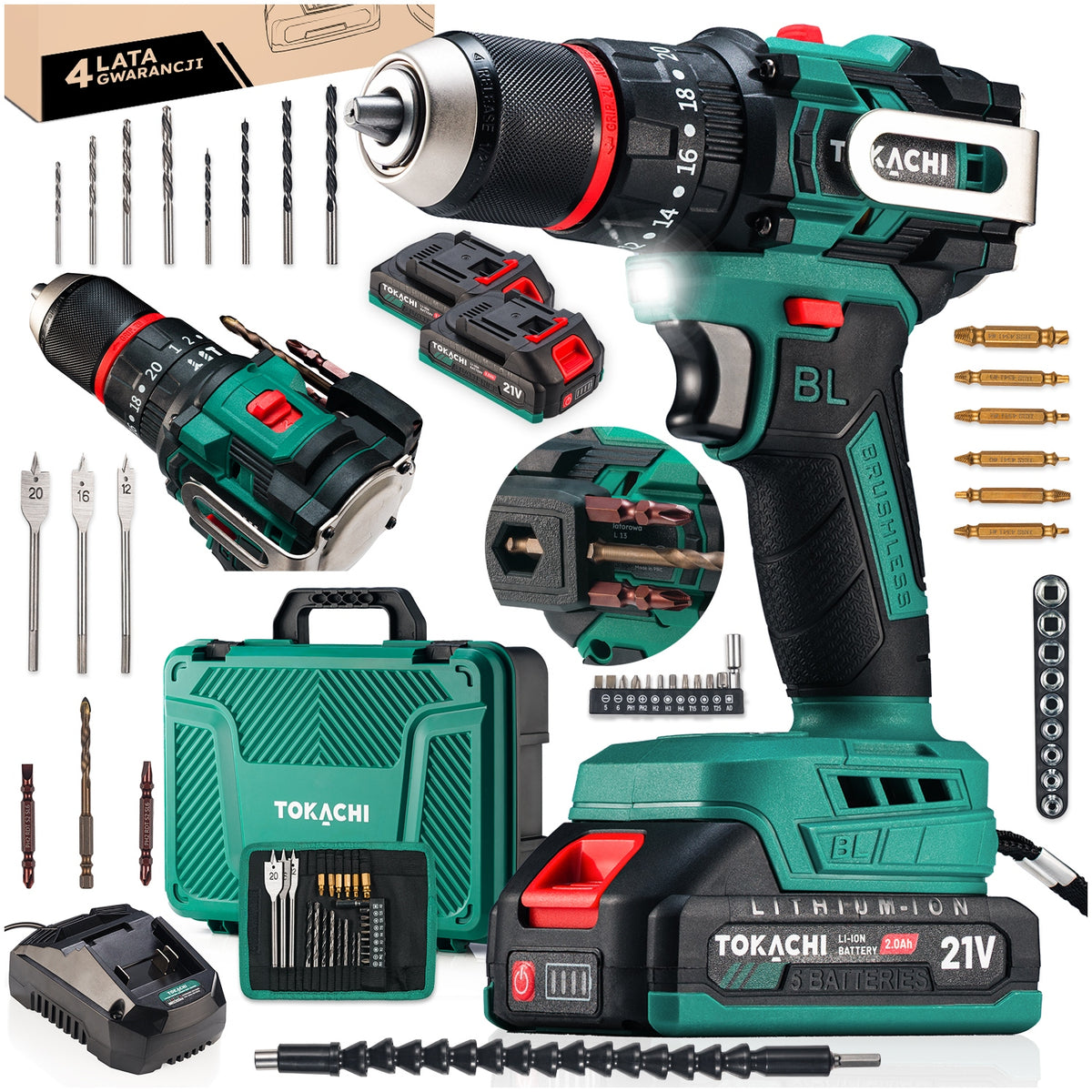 POWERFUL DRILL CORDLESS IMPACT DRIVER BRUSHLESS PRO 2xAKU 21V