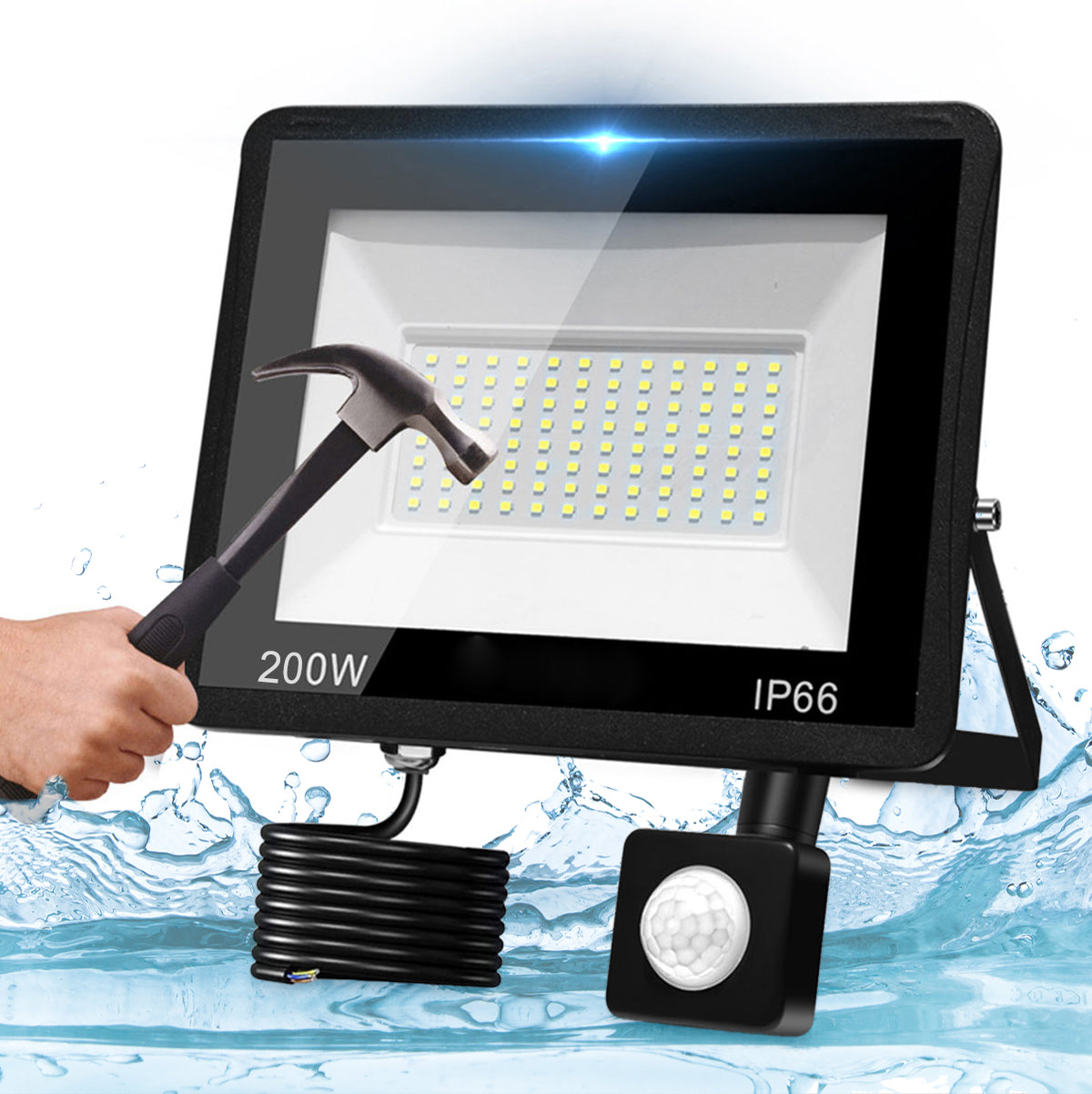POWERFUL LED FLOODLIGHT 200W HALOGEN WITH MOTION SENSOR LAMP + SLIM HANDLE